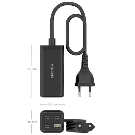 Aisens Cargador Sobremesa GaN 100W 3xUSB-C y 1xUSB-A Negro Aisens Cargador Sobremesa GaN 100W 3xUSB-C y 1xUSB-A Negro